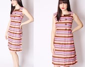 60s Striped Pink and Brown Graphic Geometric Jackie O Shift Dress / 1960s Cocktail Dress / 60s Dresses / Vintage Stripes / 2249