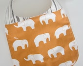 ORGANIC Baby Bibs - Elephant Baby Bib / Orange Grey Bib / Flannel Teething Bib / Custom Gift Sets