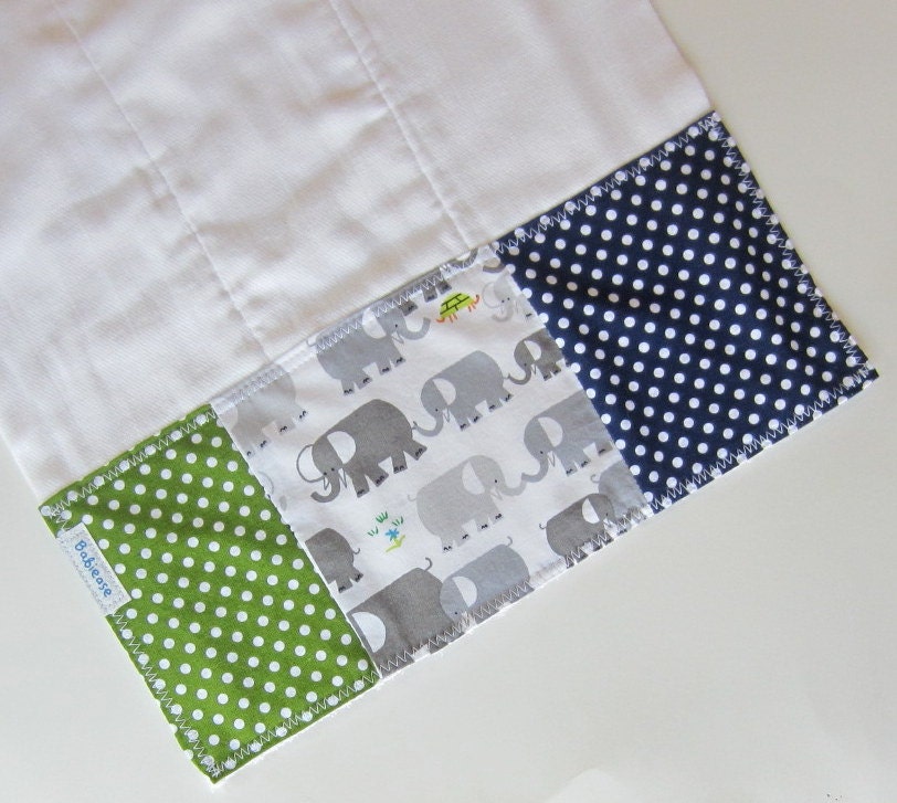 Baby Burp Cloths - BOYS Burpcloth / Designer Elephants Burp Cloth / Navy Blue Green Polkadot