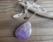 Amethyst pendant necklace, February birthstone necklace, simple beadwork necklace, long amethyst necklace