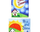 Nursery Art, Rise & SHINE and Sweet DREAMS SET, Two 10x8x3/4 Acrylic Canvas, Art for Kids, Childrens Rooms, Baby Nursery Decor