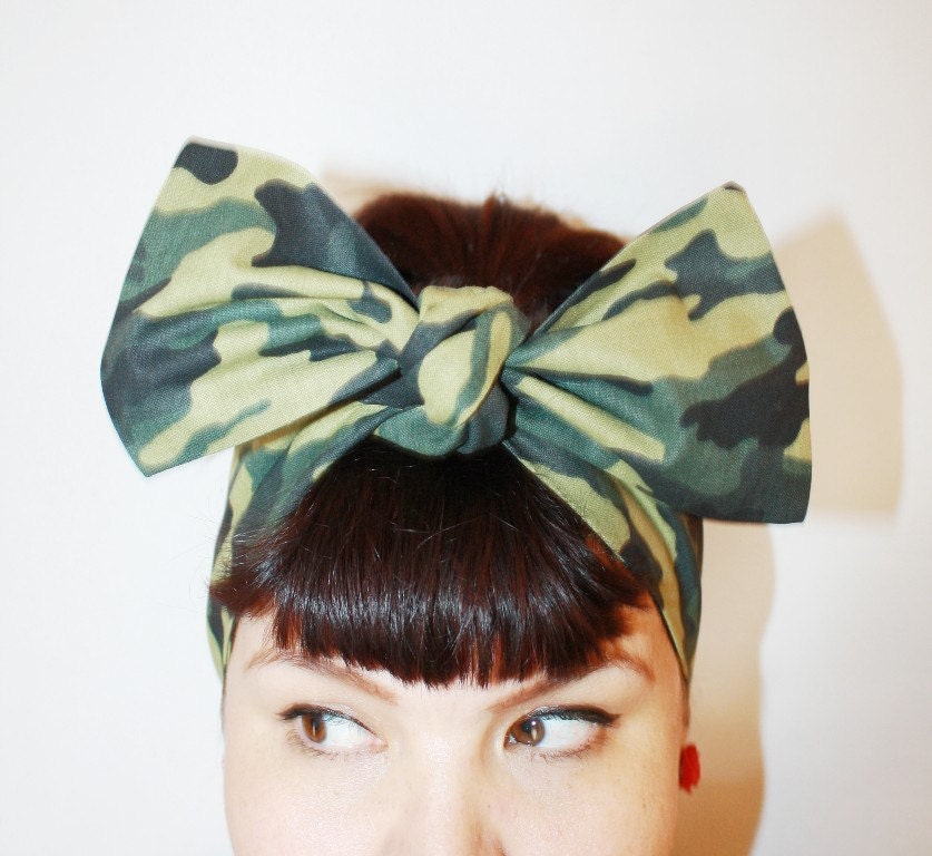 Bow style, Vintage Inspired Head Scarf, Camouflage