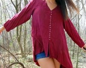 Vintage Fishtail Asymmetrical Tunic Shirt Dress Blouse Ethnic Tribal