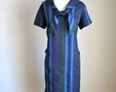 vintage 60s day dress - MONOCHROMATIC striped dress / XL