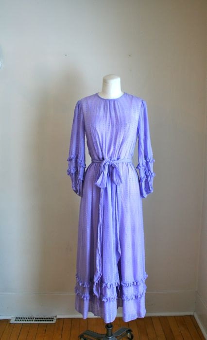 vintage 70s bohemian dress - HYDRANGEA purple maxi dress / S