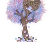 Decluttering, Print of original fabric artwork 8.5x11