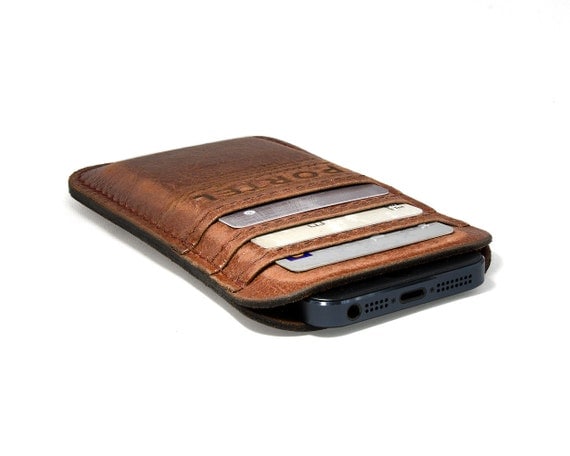 RETROMODERN aged leather iPhone 5 pocket - - LIGHT BROWN