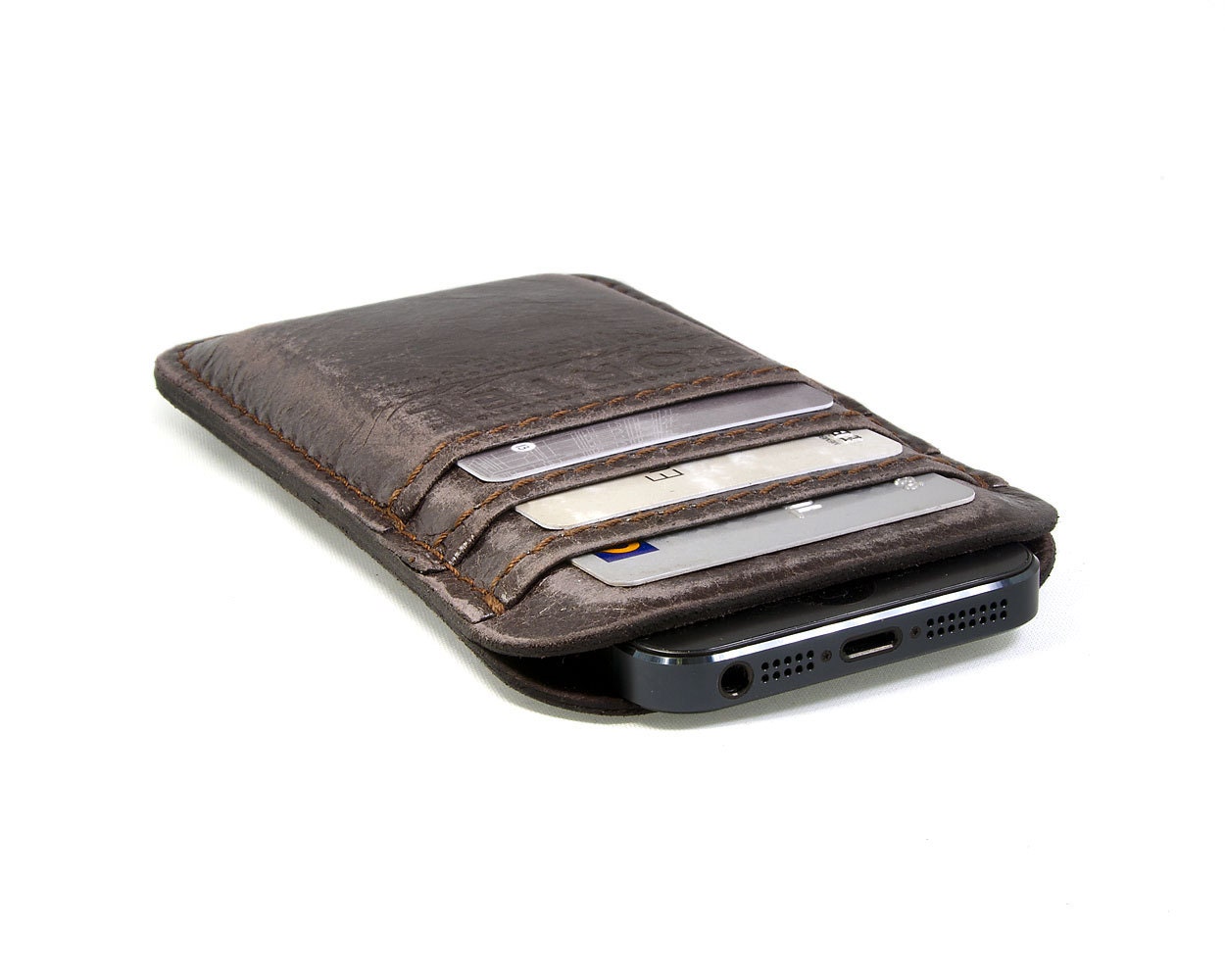 RETROMODERN aged leather iPhone 5 pocket - - ESPRESSO