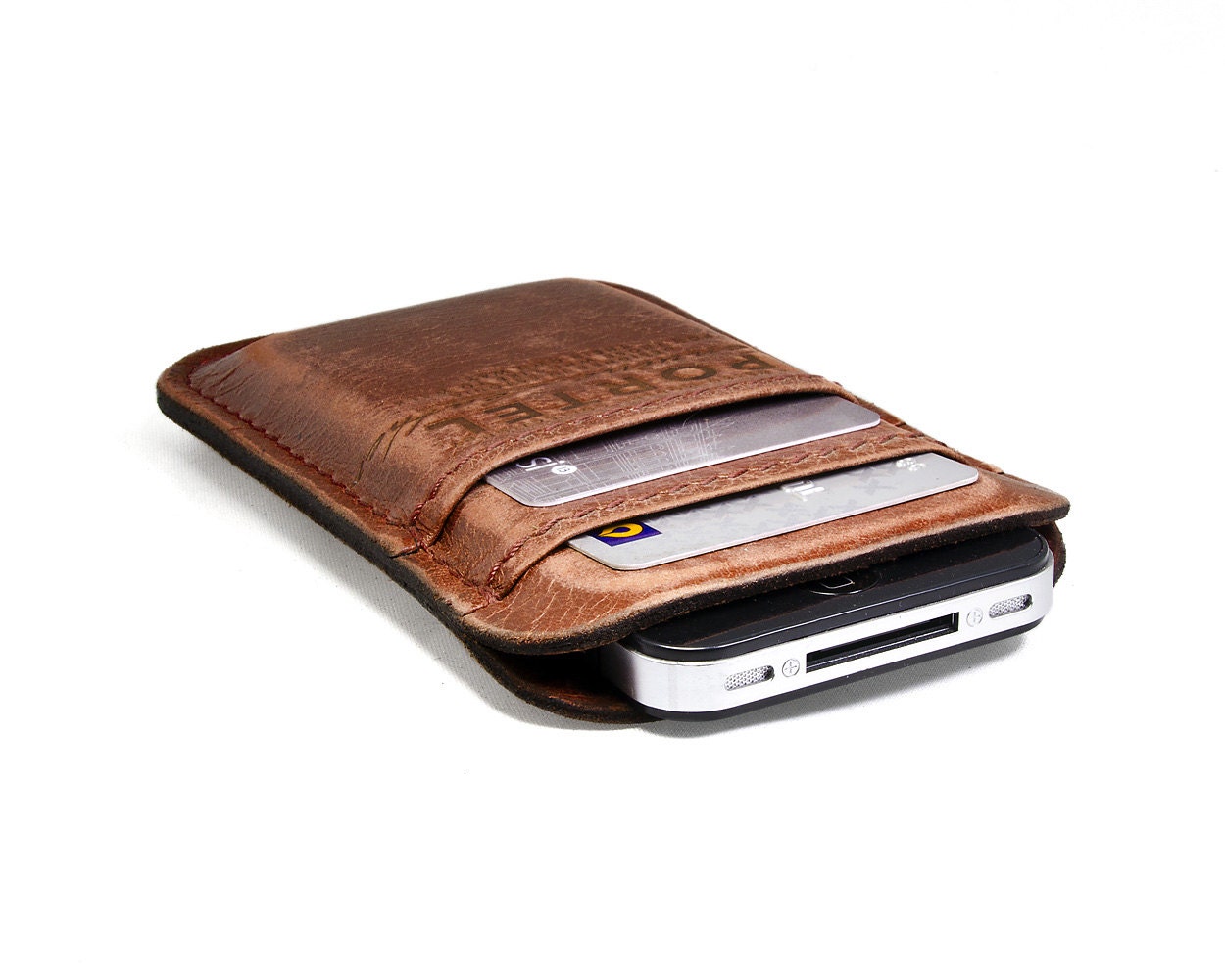 RETROMODERN aged leather iPhone 4 pocket - - LIGHT BROWN