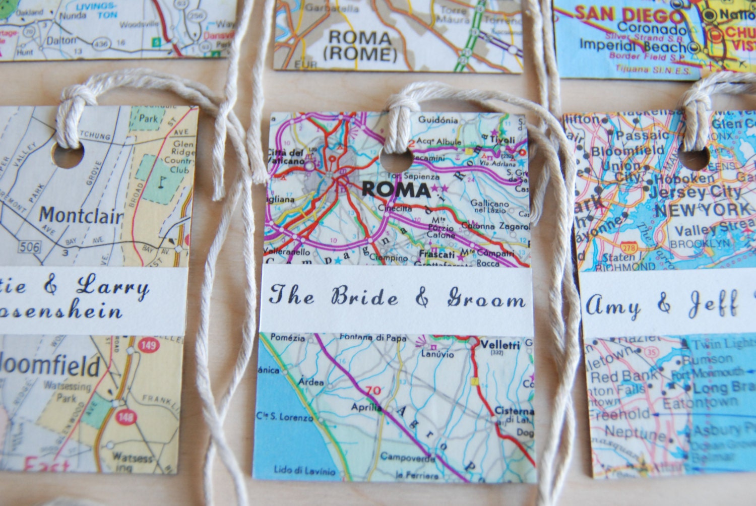 Custom Wedding Escort Map Tags - Eco Friendly Upcycled - Set of 10