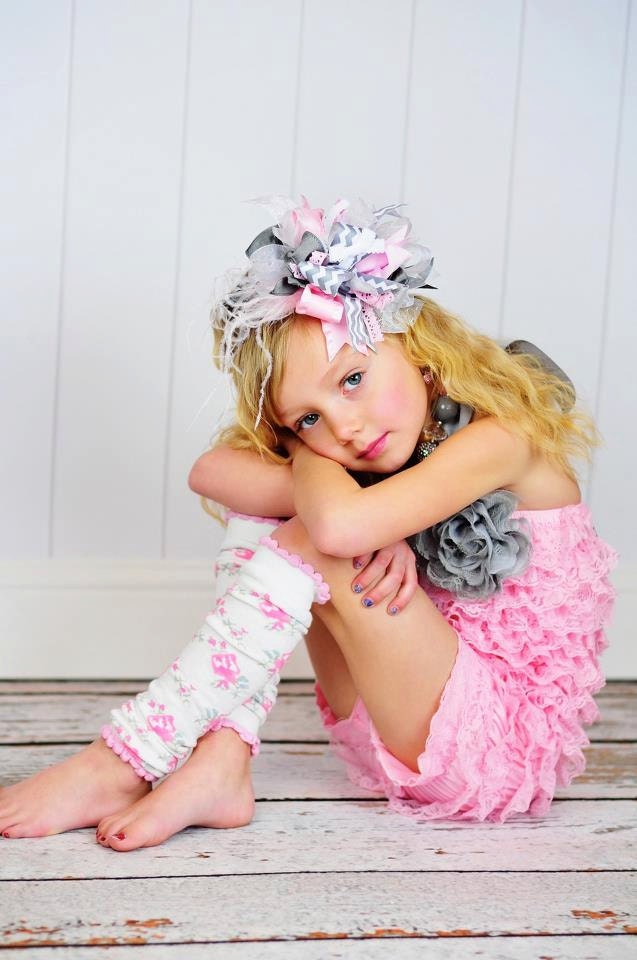 Pink and Gray Statement Headband with feathers - By Ruby Blue inc