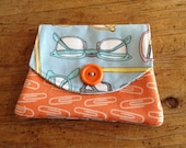 Little Wallet gift card, credit card, business card holder with a vintage orange button Type fabric line