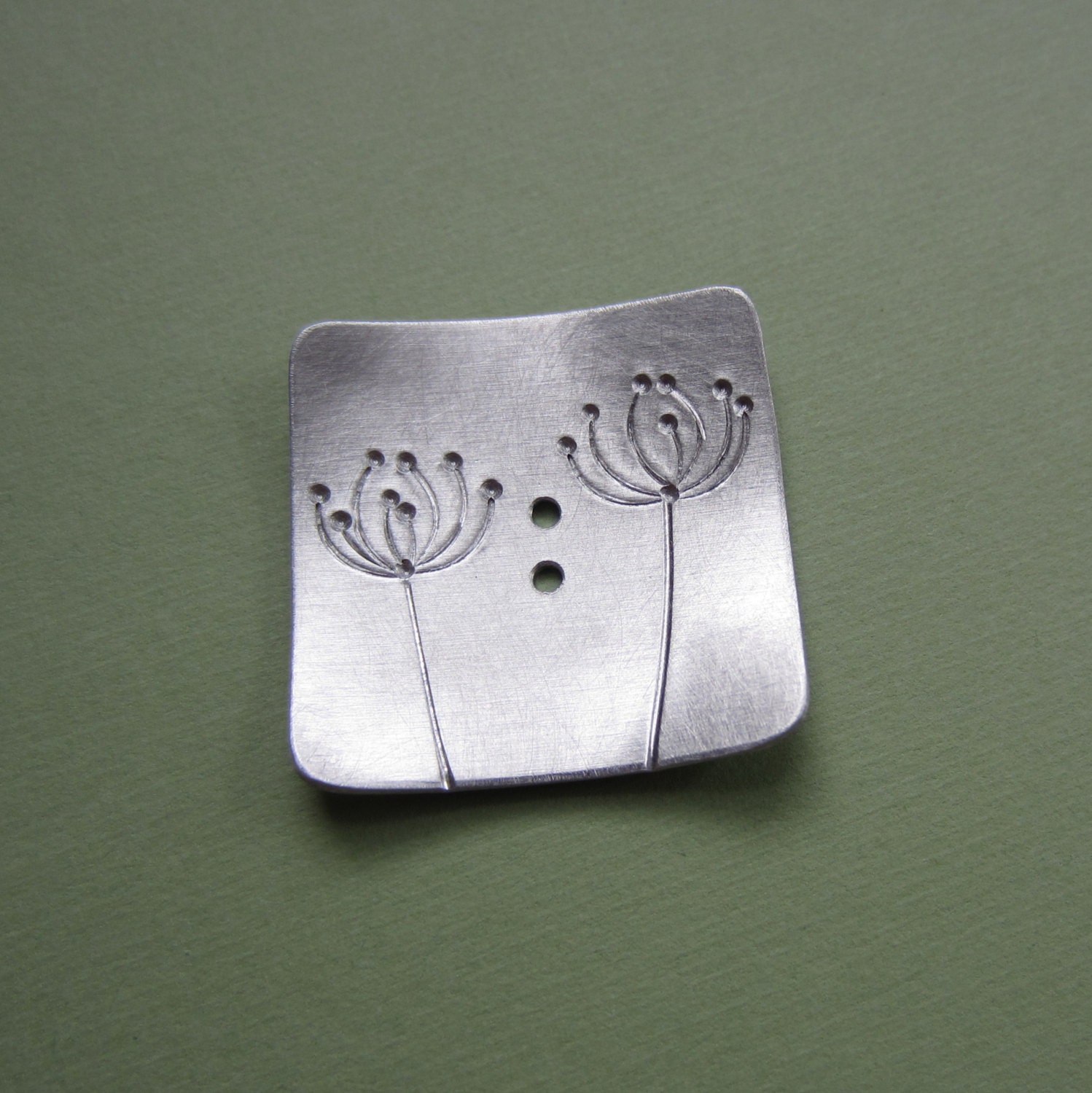 Dandelions Button metal square 1 inch silver tone asymmetric pattern handmade queen annes lace