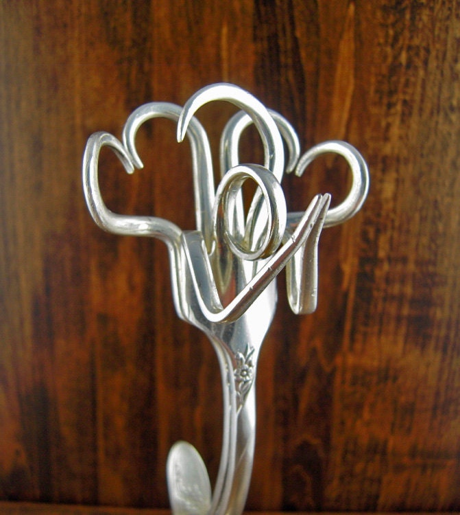 Fork Angel Sculpture Heart Wings, Eco-Friendly Recycled Silverware Art - Evening Star