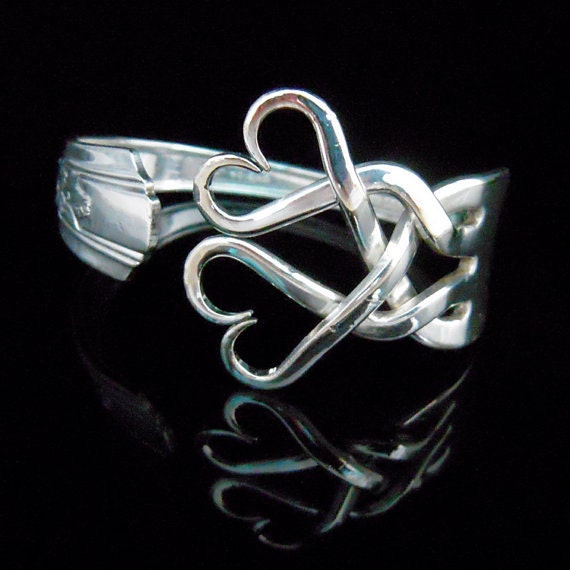 Silver Fork Bracelet in Original Weaving Hearts Design