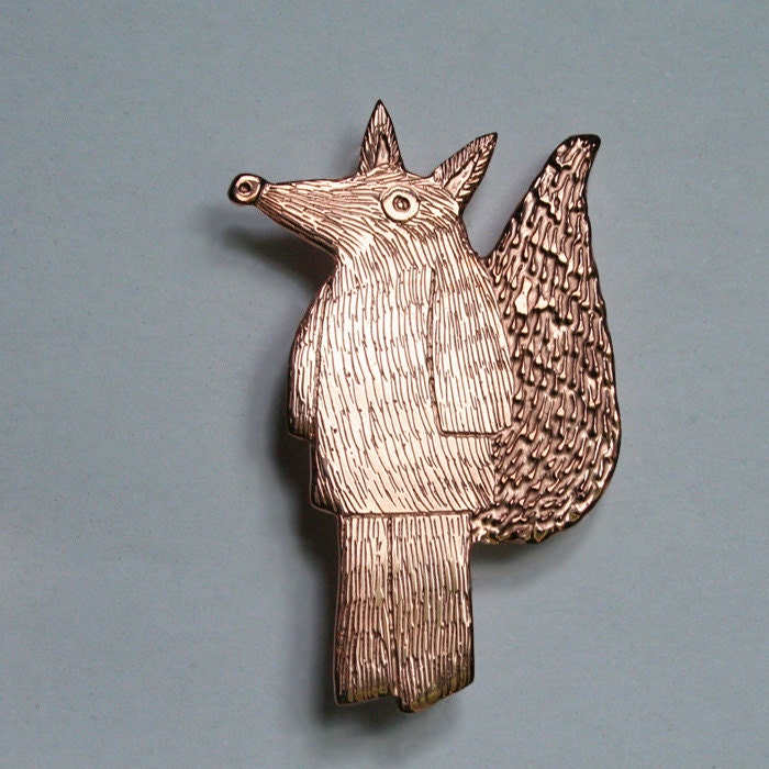 handmade mr fox brooch