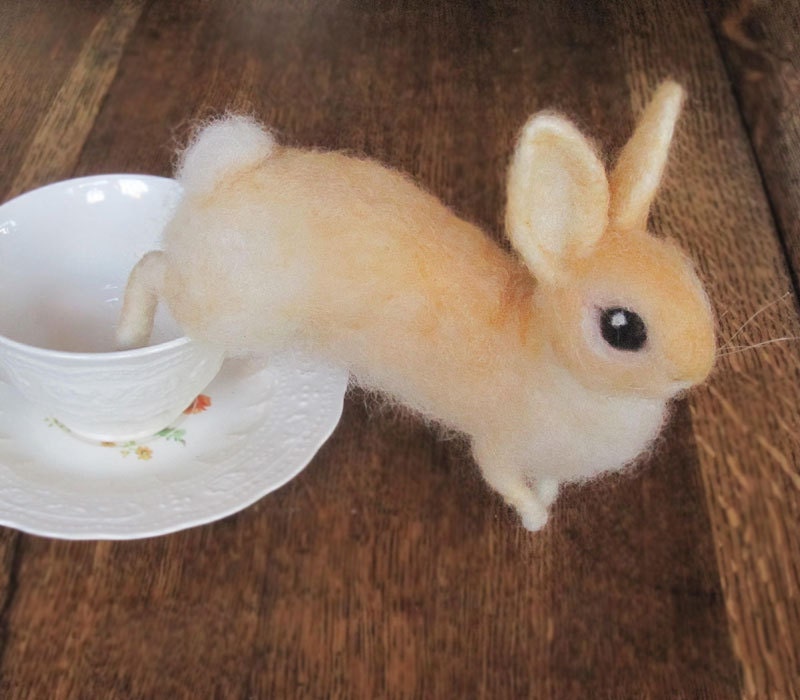 Needle felted rabbit, cream colored Easter bunny, cute pose-able felted animal