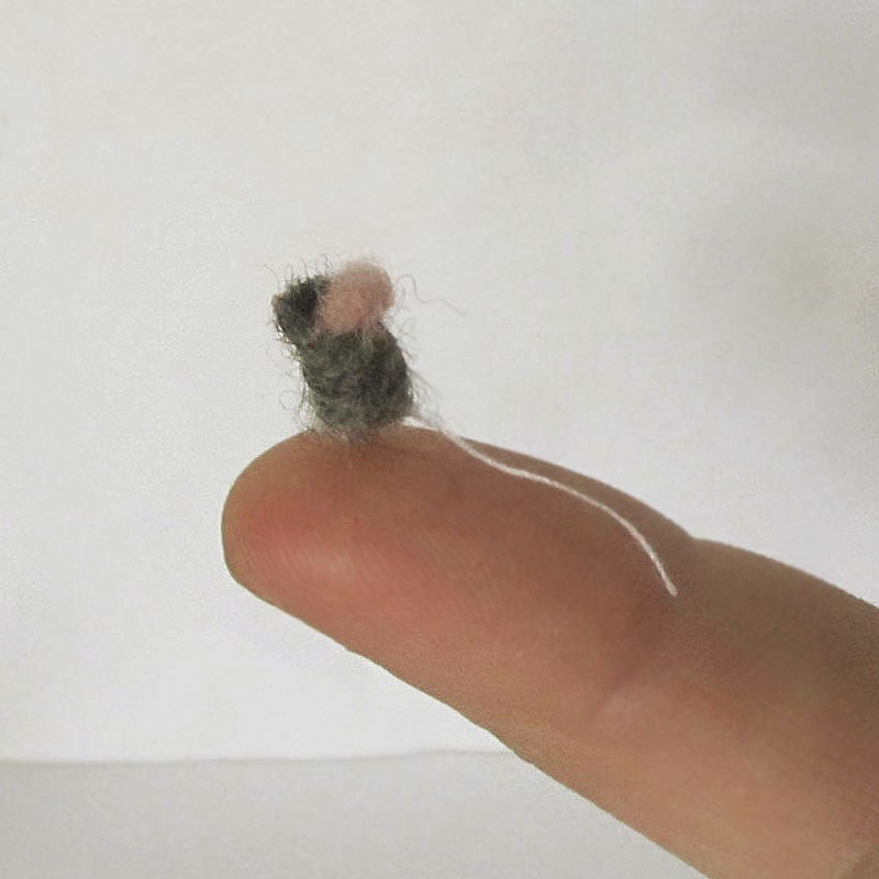Miniature dollhouse mouse needle felted 1:12 scale teeny tiny