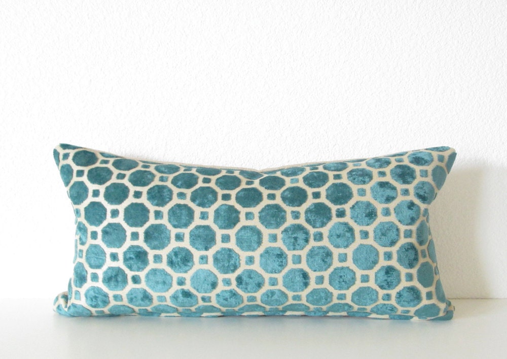 Decorative pillow cover - Mini lumbar pillow - 8x16 - Turquoise - Velvet - Geometric - Lumbar Pillow - Turquoise Lumbar - Geometric Lumbar