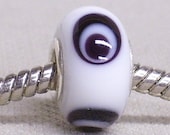 Handmade Lampwork Bead European Charm Bead White with Black and White Dots Silver Cored