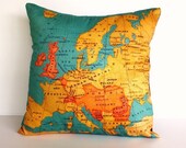 Decorative throw pillow map cushion cover EUROPE Organic cotton cushion covers  16 inch pillow,40cm cushion
