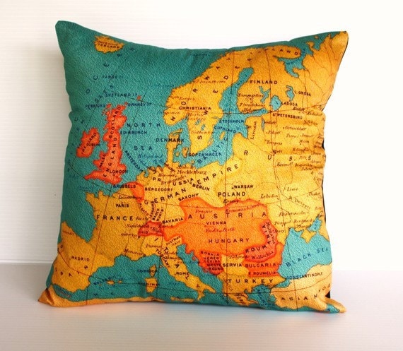 Decorative throw pillow map cushion cover EUROPE Organic cotton cushion covers  16 inch pillow,40cm cushion