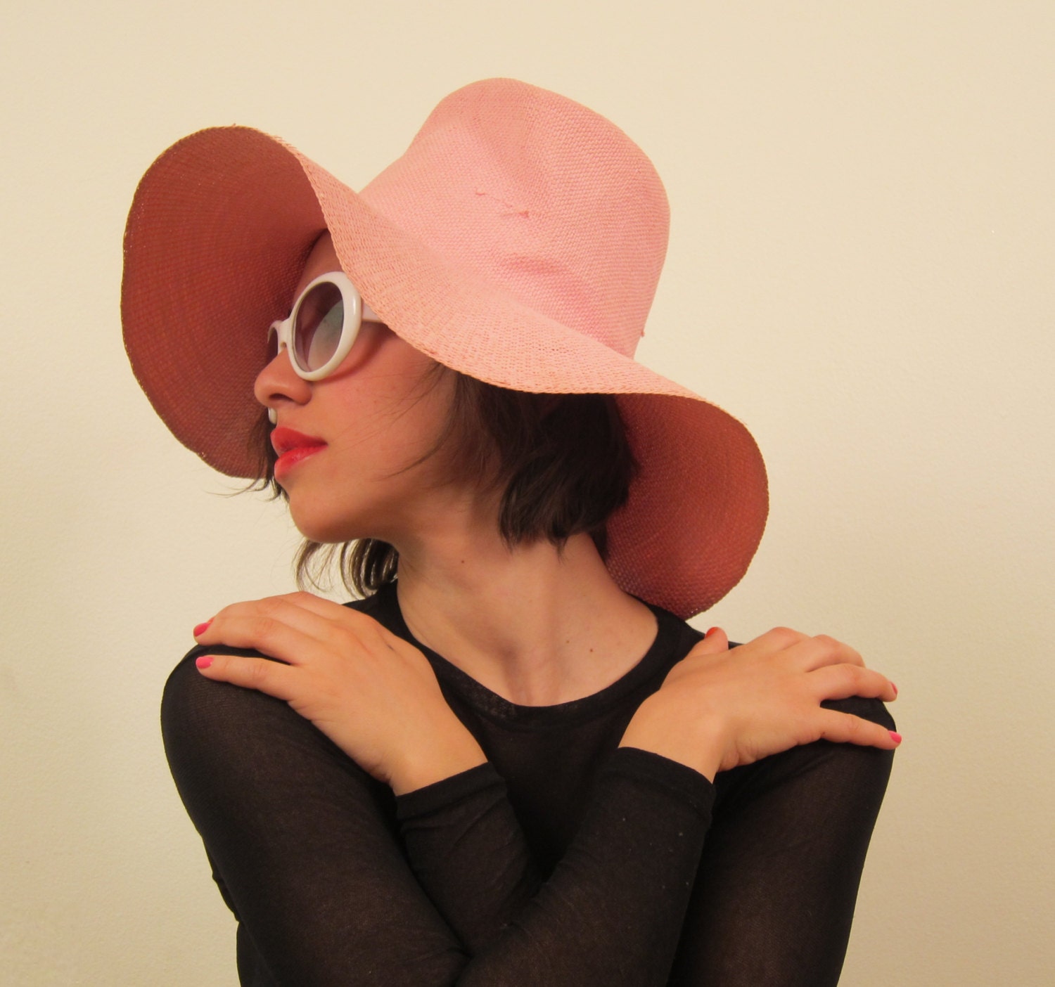 Vintage 1960s Pink Straw Hat Made in Japan