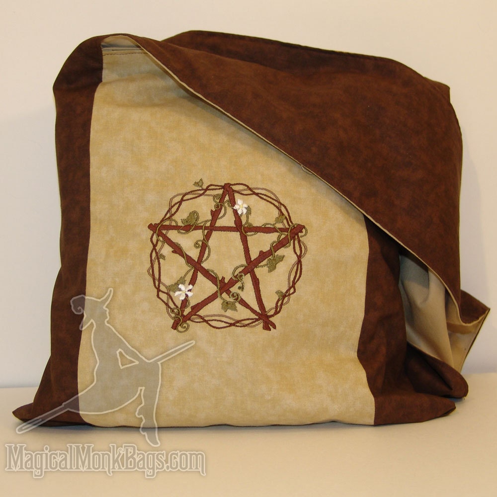 Pentangle of Venus  Messenger Monk Sling Bag Purse Tan Brown
