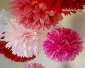 Set of 15 tissue pom poms, mixed sizes, choose your colors