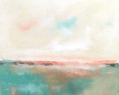 Light Aque Coastal Painting Original Art -Aqua Orange Sea 16 x 16