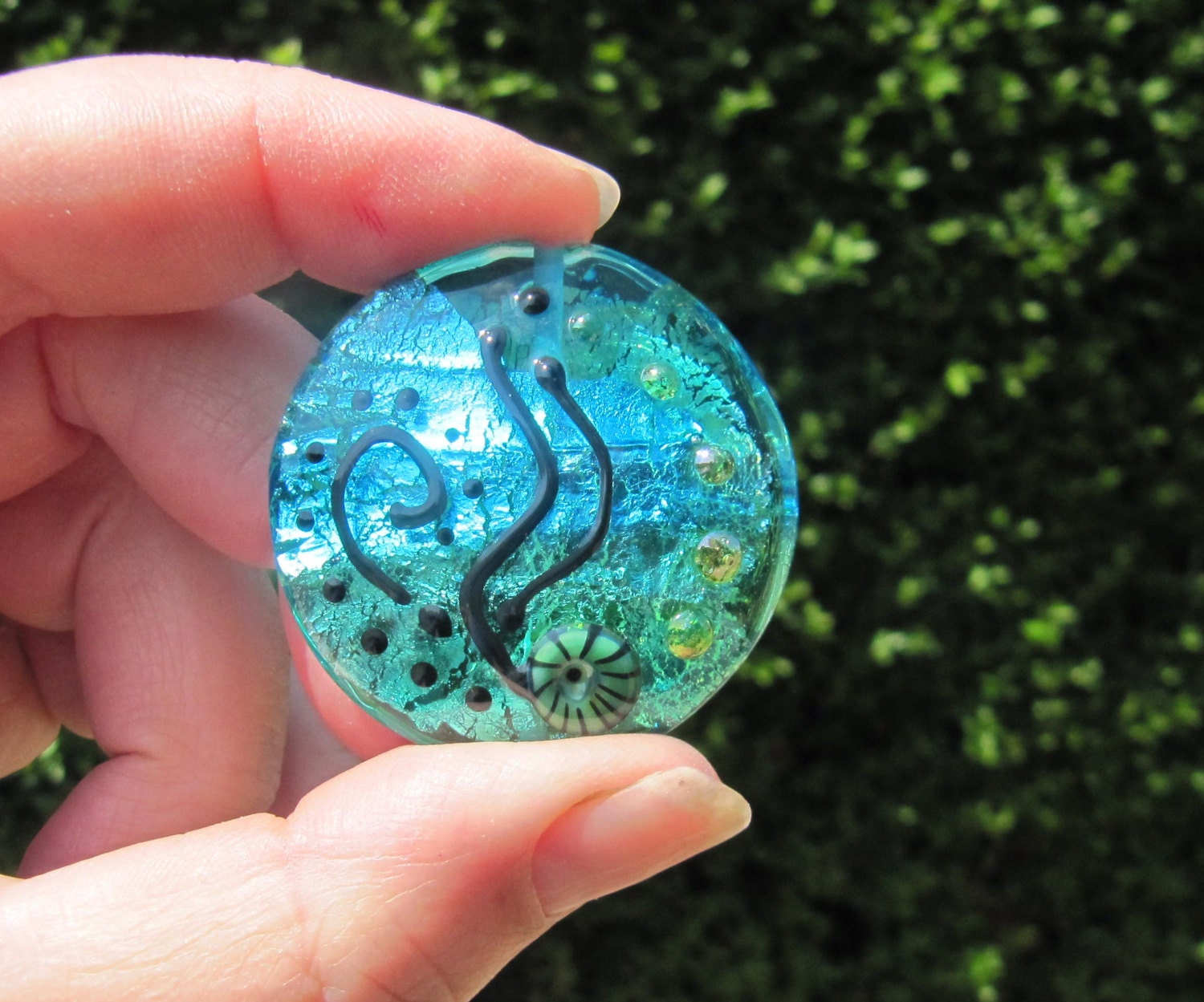 Lampwork Glass Focal Bead - handmade - Silver Sea Focal