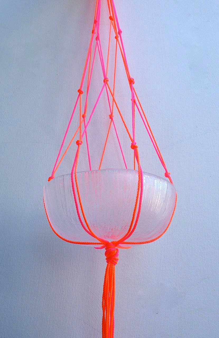 Handmade Pink & Orange Macrame Hanger - Free US Shipping