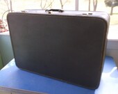 Vintage Manly Gray Large Suitcase Luggage Square and Stackable white stitching