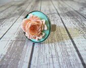 Adjustable Brass Flower Cabachon Ring