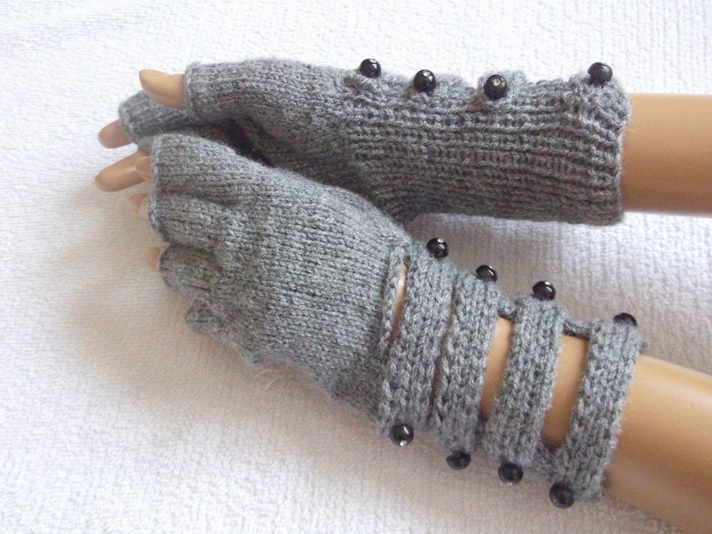 Gray gloves with buttons-Half Finger Gloves With a buttons-Ready to ship