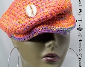 Orange Colors of Kente Jeff Cap with Large Cowry