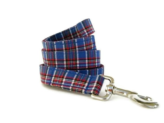 Blue Plaid Dog Leash - Patriotic Plaid - 6 Foot Length