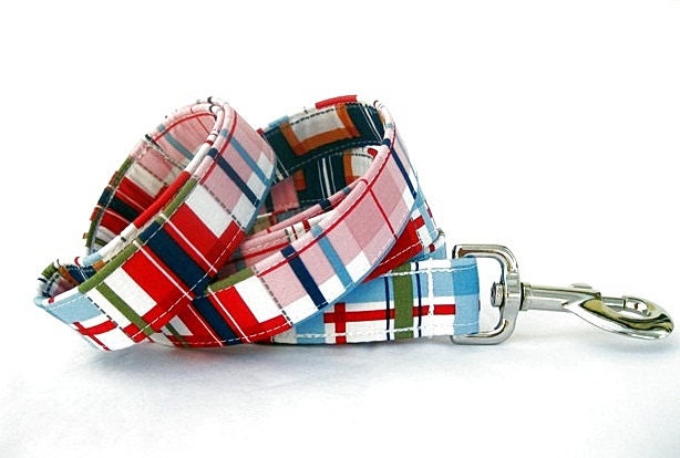 Nautical Plaid Dog Leash - 6 Foot Length