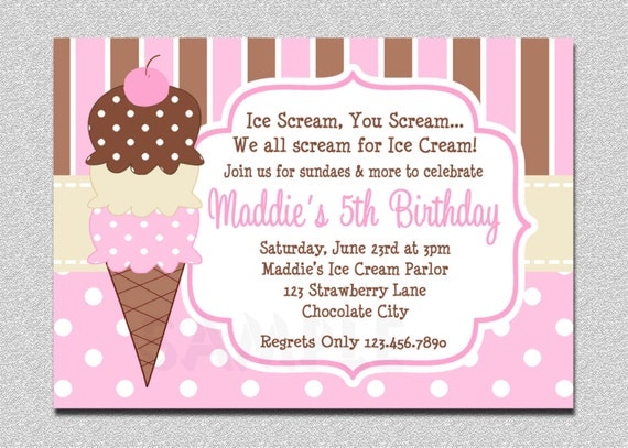 Ice Cream Birthday Invitations Ice Cream Birthday Party Invitations Printable Il_570xn