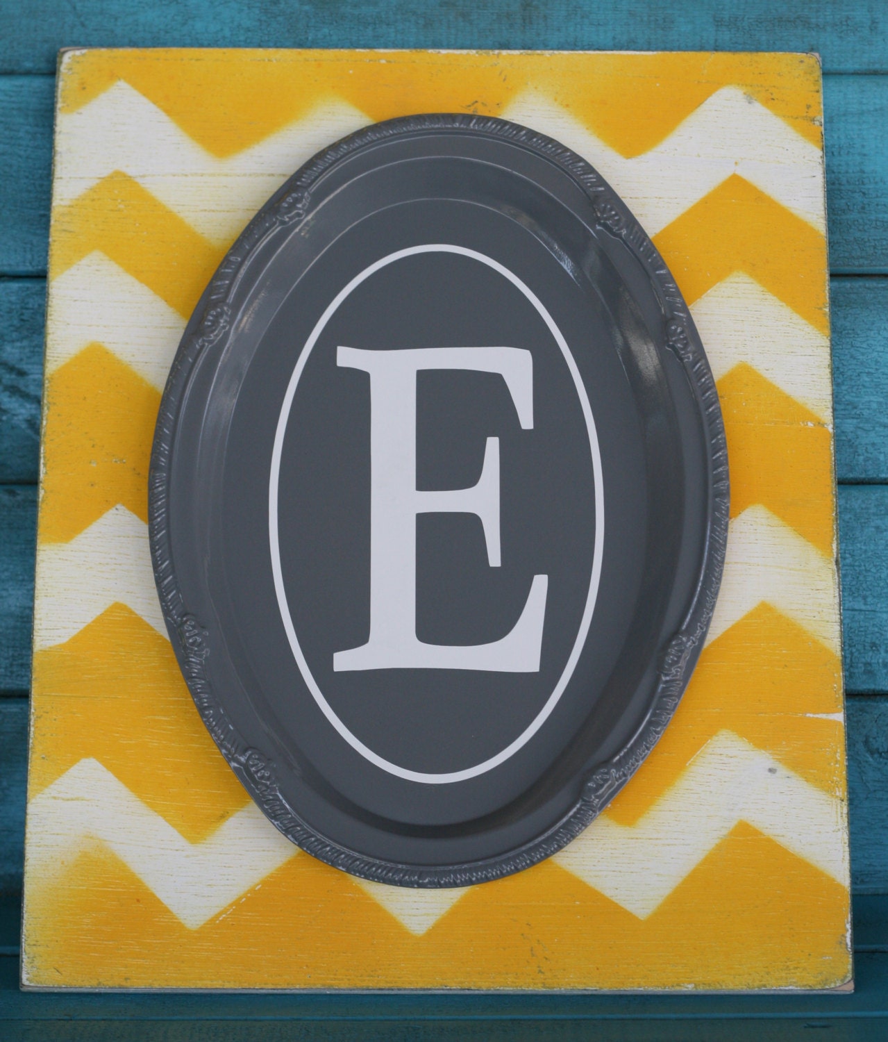 Yellow and Gray Chevron Monogram Home Decor.  Customizable.  CHOOSE your Favorite Combinations
