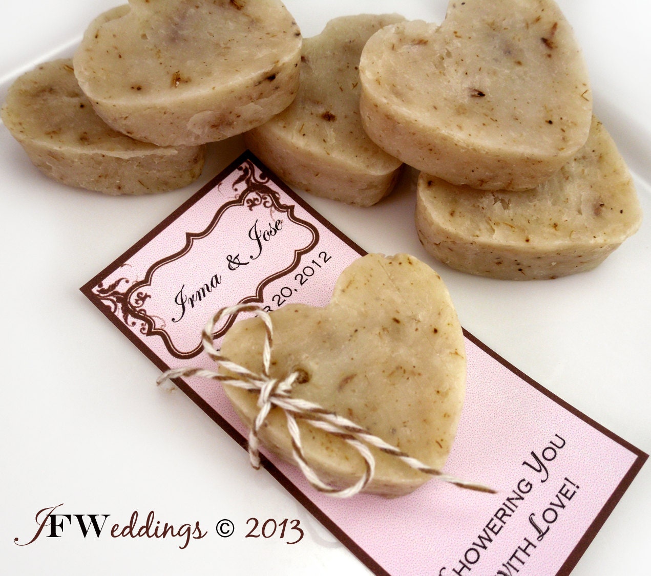 10 Vegan Custom Heart Soap Favors -  Herbal Lavender Buds - Handmade Wedding - Bridal Shower - Birthday Party Favors -  Made in 7 days