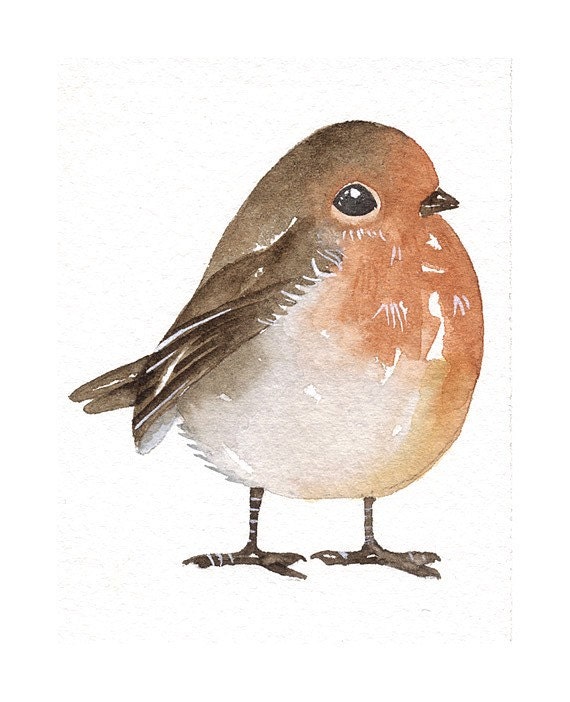 Original Watercolor - Robin - Miniature ACEO Art Bird - Painted by Lorisworld