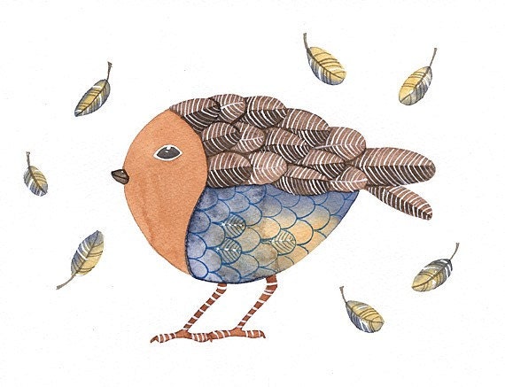 Watercolor Original Painted Art Bird by Lorisworld - Bird No.45
