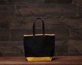 SALE: Waxed Canvas and Leather Tote Bag - Black/Yellow