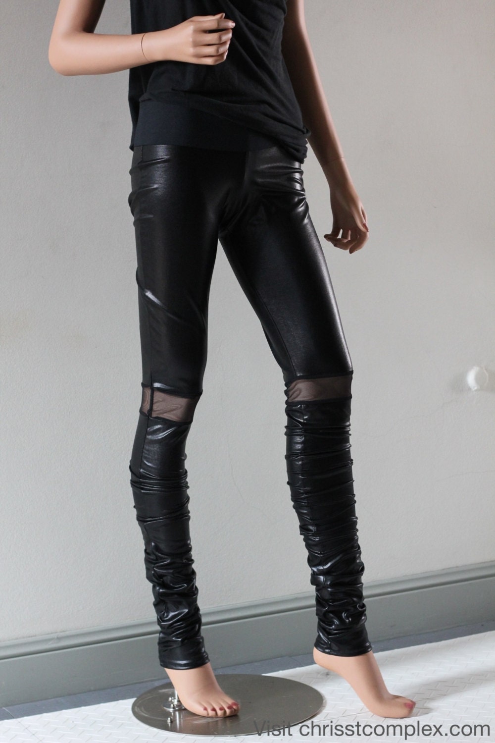 Leggings Black Pvc Tights Gothic Goth Cat woman Kawaii Lolita - Chrisst Unique Fashion SPECIAL ETSY PRICE
