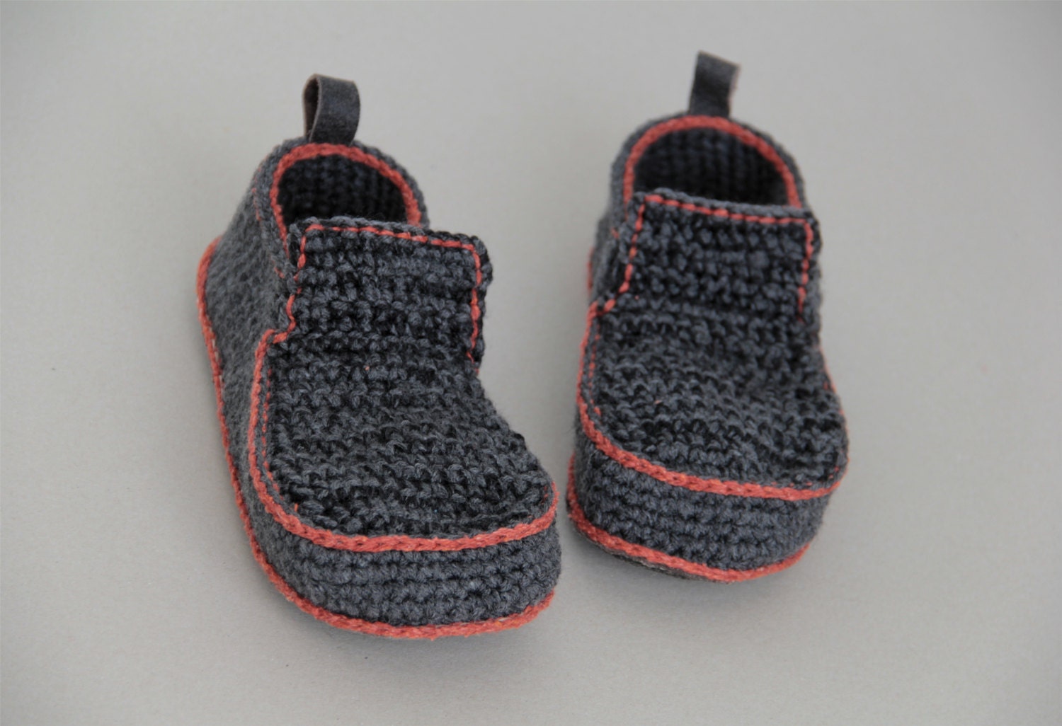 House Shoes with Leather Sole in dark grey and red orange - all adult shoe sizes