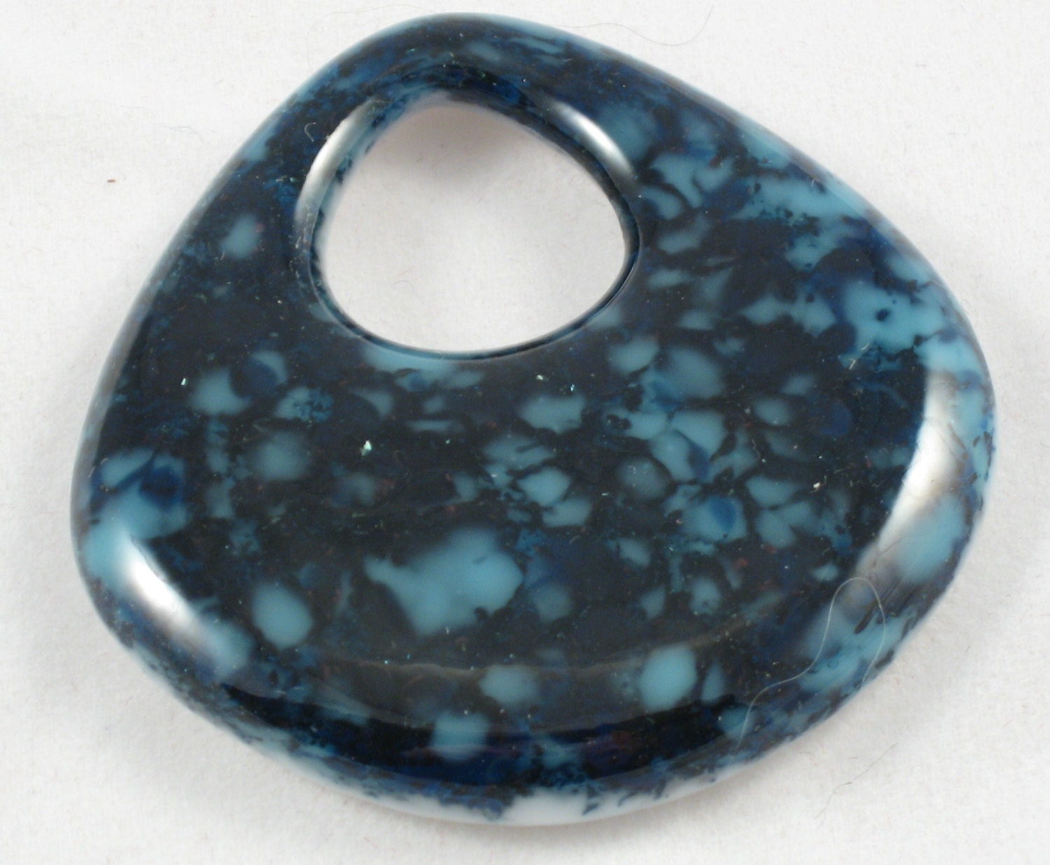 Deep Ocean Blue Speckled Drop Focal Pate de Verre Glass Handmade SRA OOAK Bead NLC Beads leteam