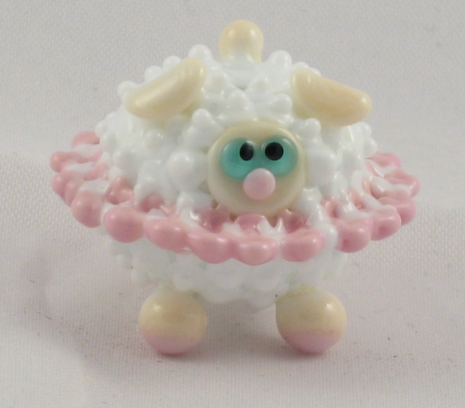 Ballerina Pink and White Sheep Lamb Ewe Lampwork Handmade SRA OOAK Glass Bead NLC Beads leteam