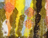 ABSTRACT COLLAGE Original-10"x10"  yellow orange brown by devikasart