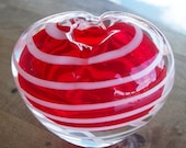Vintage wrap blown Art glass Red Heart within Clear Crystal Paperweight Bud Vase Oil Lamp